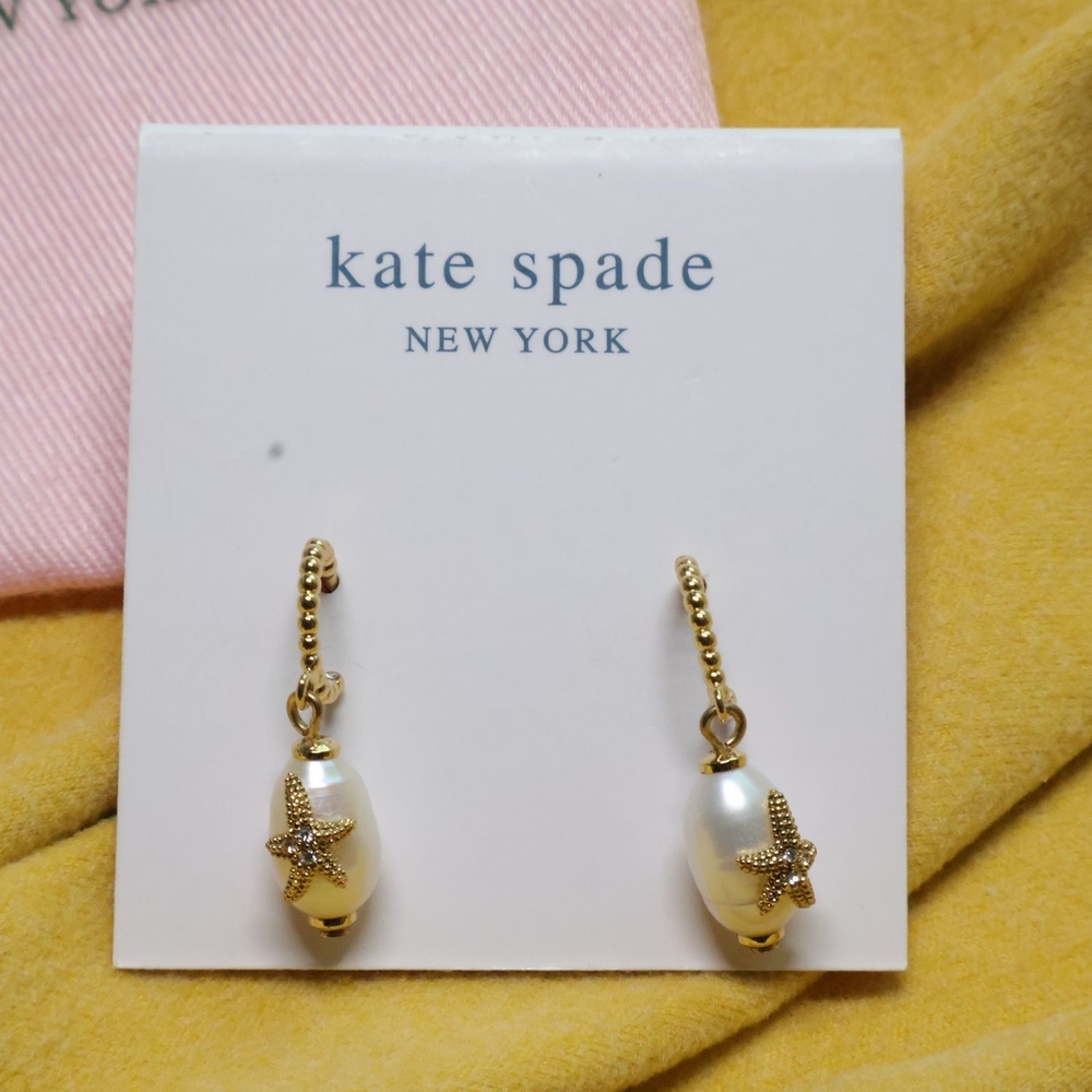 Kate Spade Sea Star Starfish Huggie Earrings Pearl